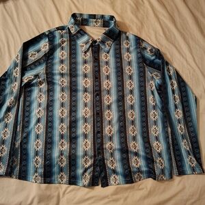 Men's Blue Patterned Casual Button Down Shirt